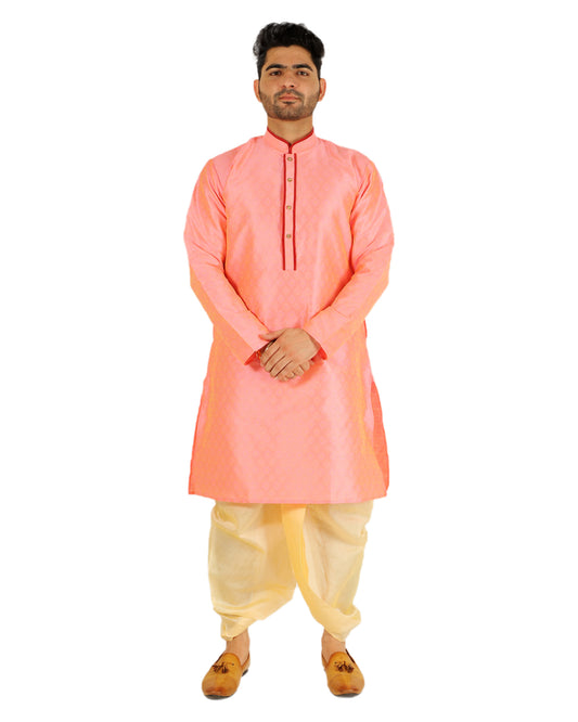 Pro Ethic Men's Dhoti Kurta Set Silk - Pink (A-105)