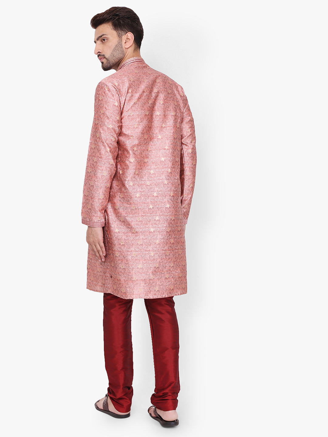 Pro Ethic Men's Kurta pajama set - Mandarin Collar | Silk | Pink | (A-115)