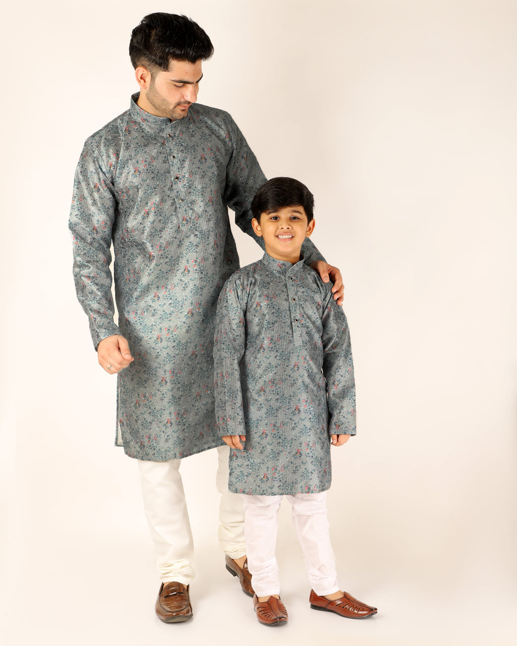 Father Son Kurta Pajama Same Dress Ethnic Wear Grey