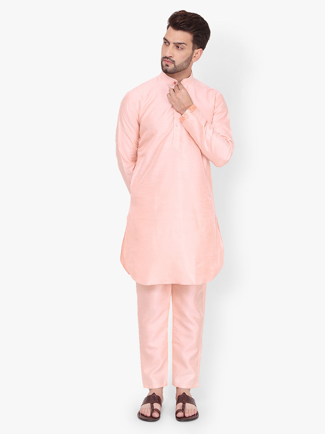 Pro-Ethic Style Developer Silk Kurta Pajama With Jacket For Men | Light Pink (C-101)