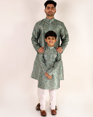 Father Son Kurta Pajama Same Dress Ethnic Wear green