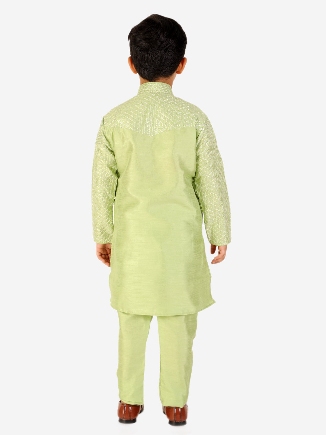 Pro Ethic Boy's Silk Jacquard Green Kurta Pajama Set (S-161)