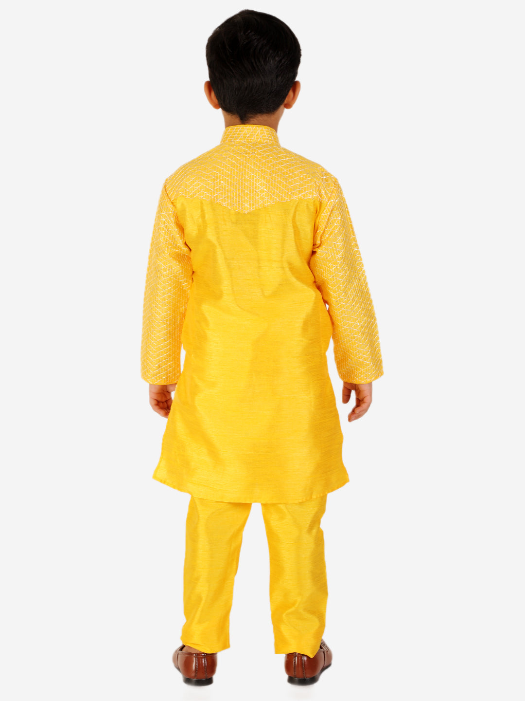 Pro Ethic Boy's Silk Jacquard Yellow Kurta Pajama Set (S-161)