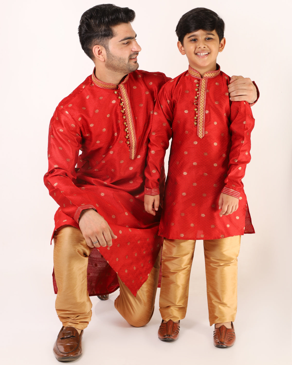 Father Son Kurta Pajama Same Dress Ethnic Wear Red