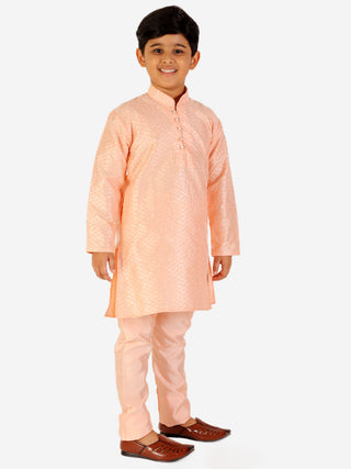 Pro Ethic Boy's Silk Jacquard Peach Kurta Pajama Set (S-161)