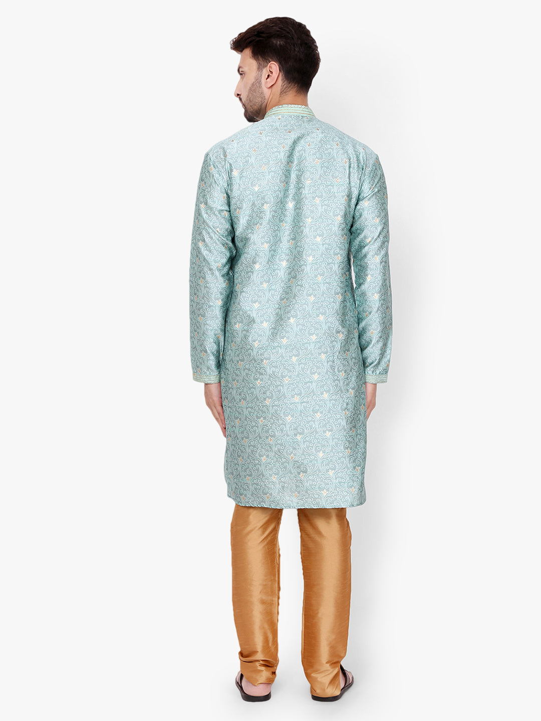 Pro Ethic Men's Kurta pajama set - Mandarin Collar | Silk | Turquoise | (A-115)