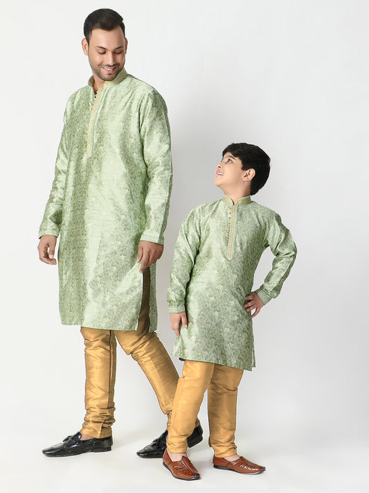 Pro Ethic Father Son Same Dress Kurta Pajama Set Matching Outfit | Silk | Green B-115