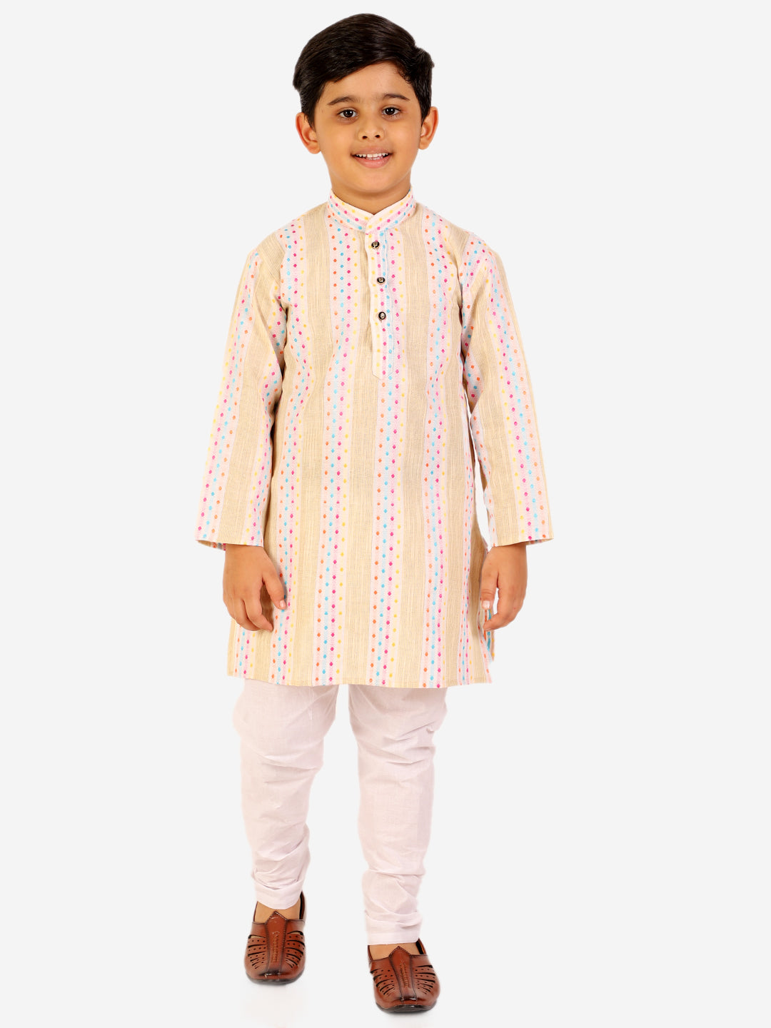 Pro Ethic Boy's Cotton Self Beige Kurta Pajama Set (S-164)