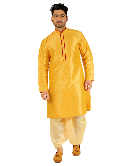 Pro Ethic Men's Dhoti Kurta Set Silk - Mustard (A-105)