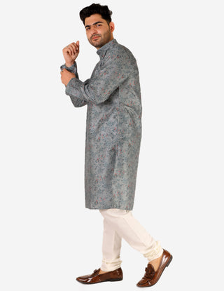 Pro Ethic Men's Kurta Pajama Set Silk - Asymmetrical Style - Grey (A-107)