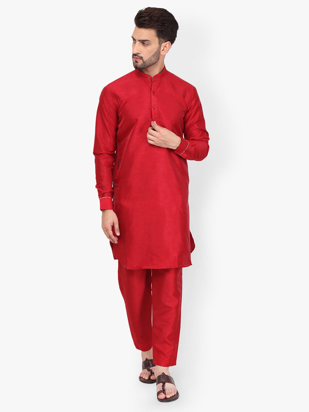 Pro-Ethic Silk Kurta Pajama With Jacket For Men | Red (C-102)