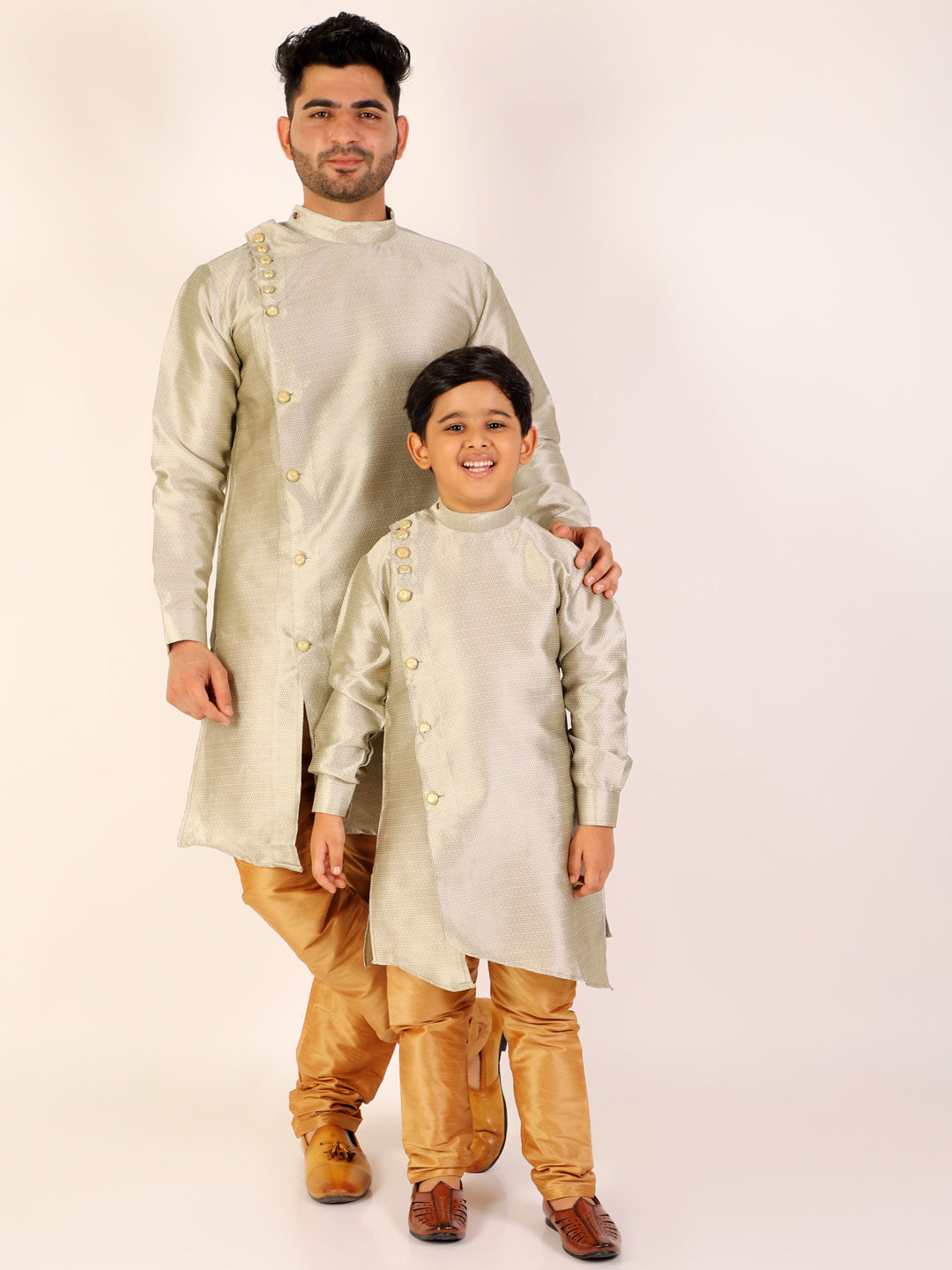 Pro Ethic Men's Cream Silk Father Son Matching Kurta Pajama Outfits B102