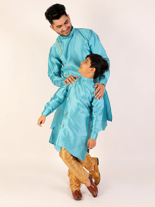 Pro Ethic Men's Firozi Silk Father Son Matching Kurta Pajama Outfits B102