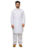 Pro Ethic Men's Pathani Kurta pajama set - Solid | Cotton | White | (A-116)