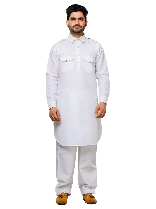 Pro Ethic Men's Pathani Kurta pajama set - Solid | Cotton | White | (A-116)