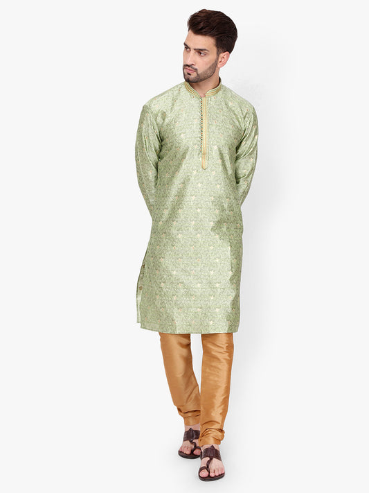 Pro Ethic Men's Kurta pajama set - Mandarin Collar | Silk | Green | (A-115)