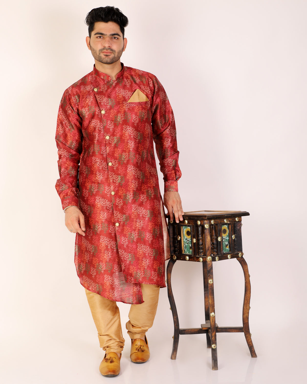 Pro Ethic Men's Kurta Pajama Set Silk - Maroon (A-106)