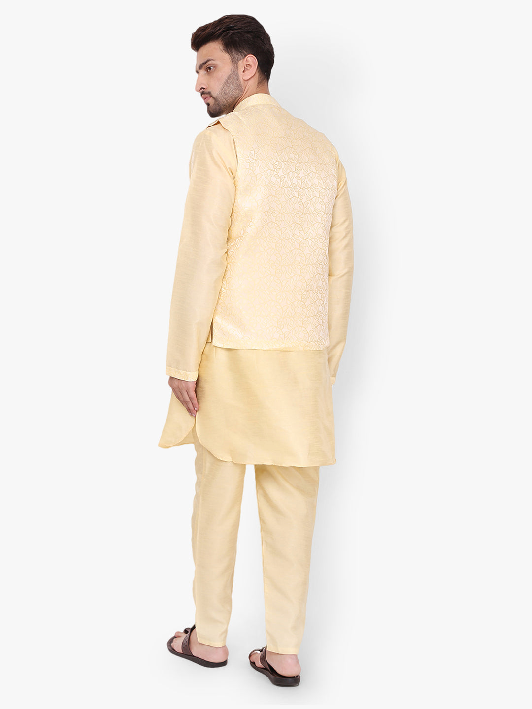 Pro-Ethic Silk Kurta Pajama With Jacket For Men | Yellow (C-104)