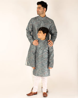 Father Son Kurta Pajama Same Dress Ethnic Wear Grey