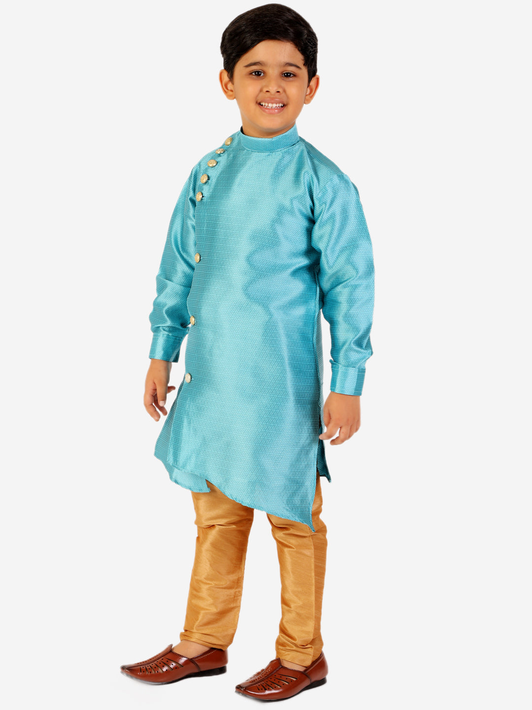 Pro Ethic Boy's Silk Jacquard Style Firozi Kurta Pajama Set (S-162)