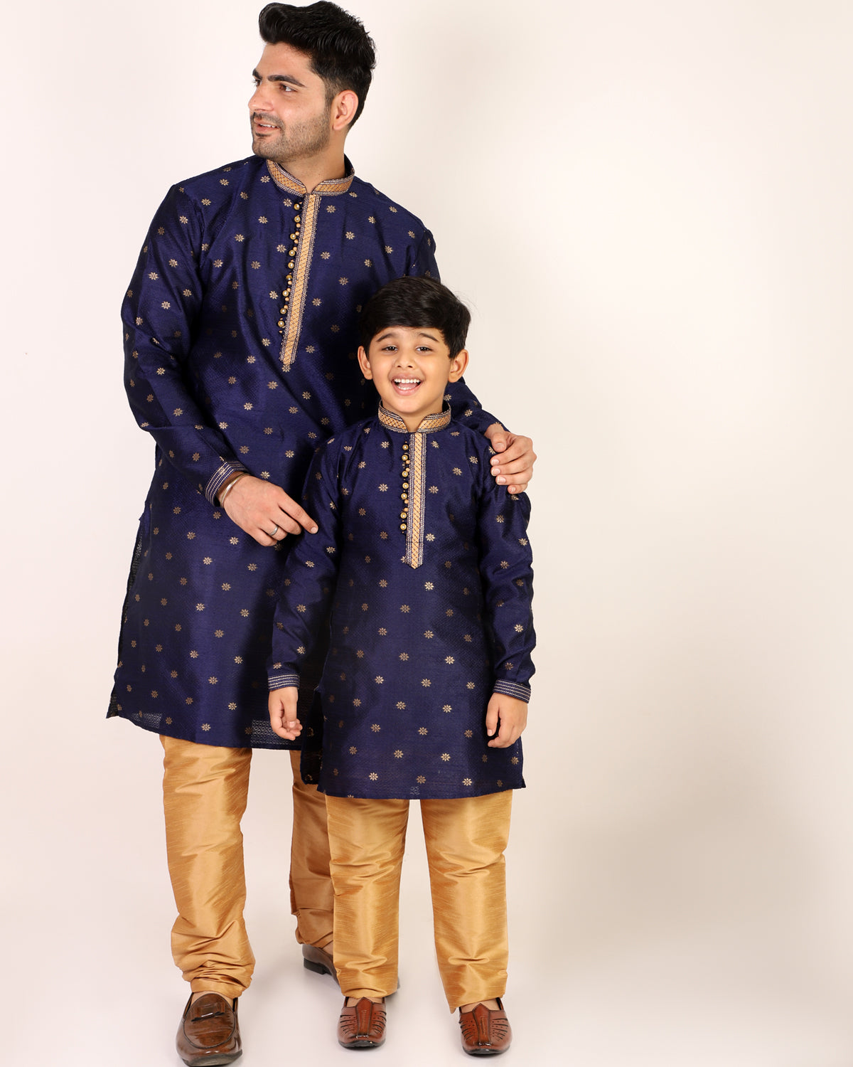 Father Son Kurta Pajama Same Dress Ethnic Wear Navy Blue