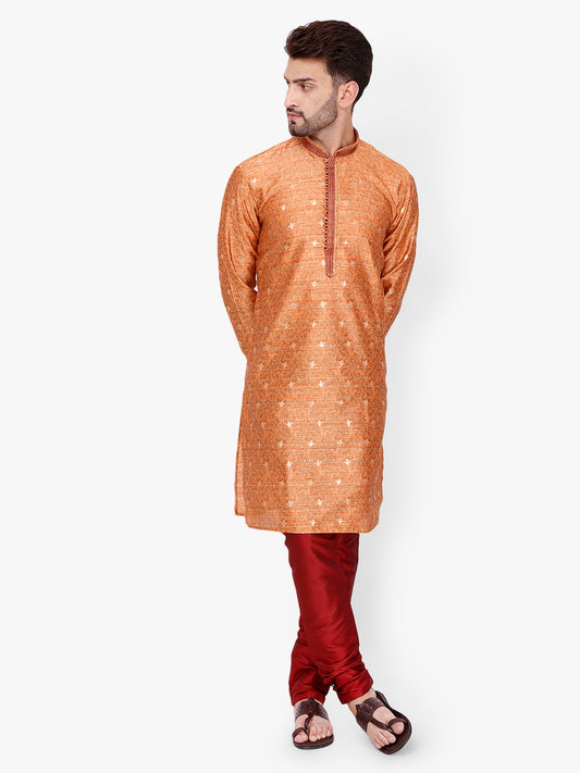 Pro Ethic Men's Kurta pajama set - Mandarin Collar | Silk | Orange | (A-115)