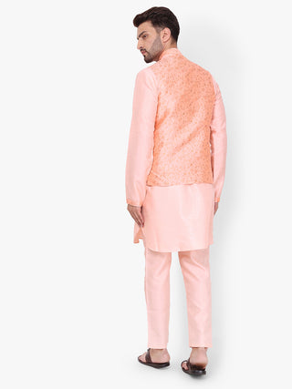 Pro-Ethic Style Developer Silk Kurta Pajama With Jacket For Men | Light Pink (C-101)
