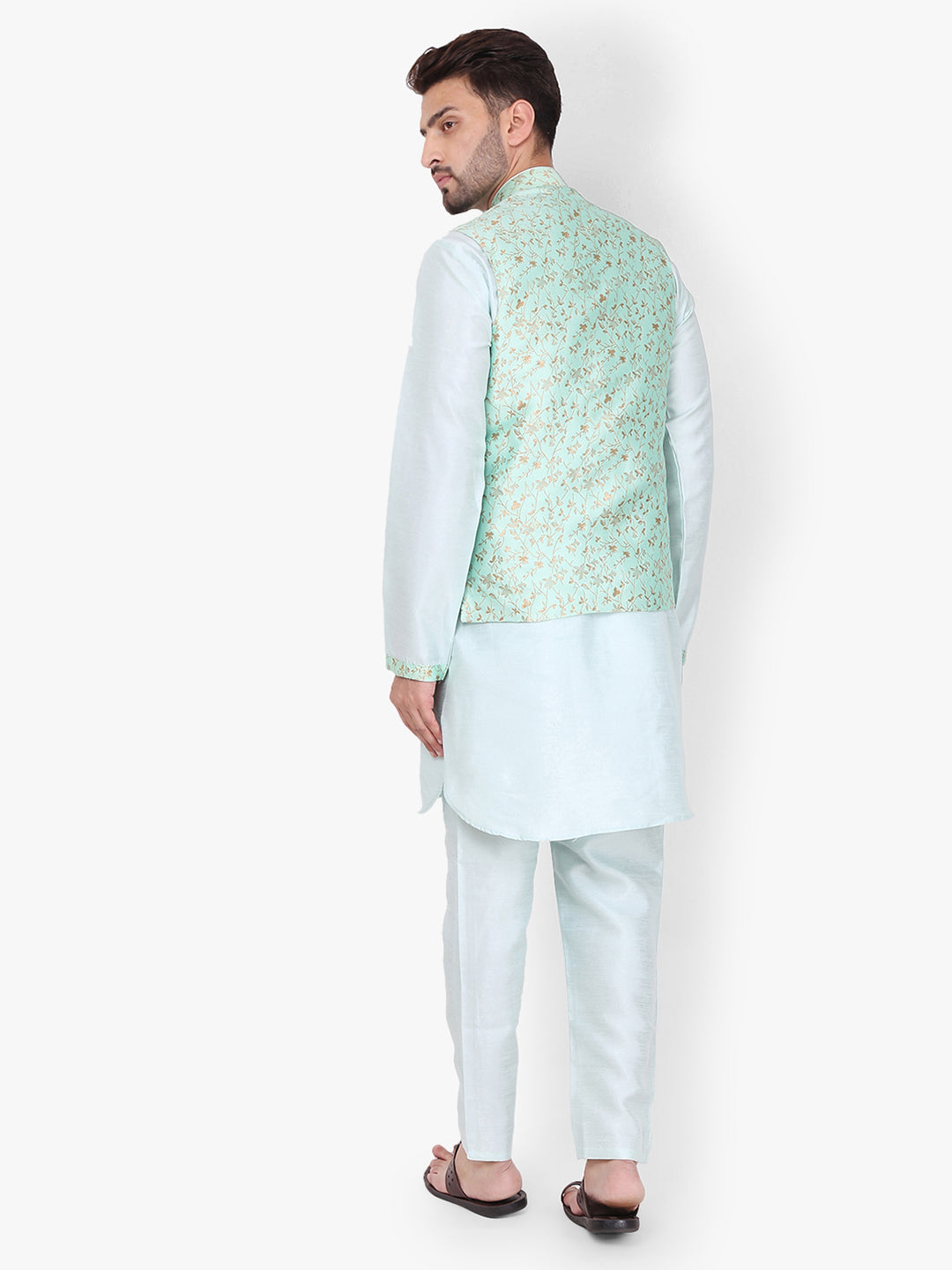 Pro-Ethic Style Developer Silk Kurta Pajama With Jacket For Men | Sky Blue (C-101)