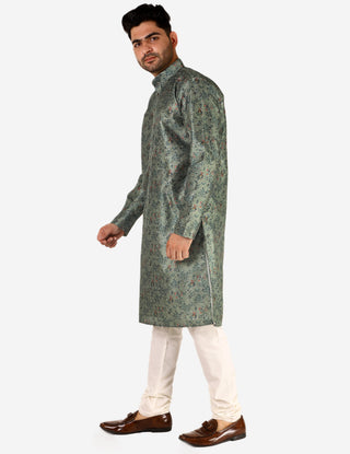 Pro Ethic Men's Kurta Pajama Set Silk - Asymmetrical Style - Green (A-107)