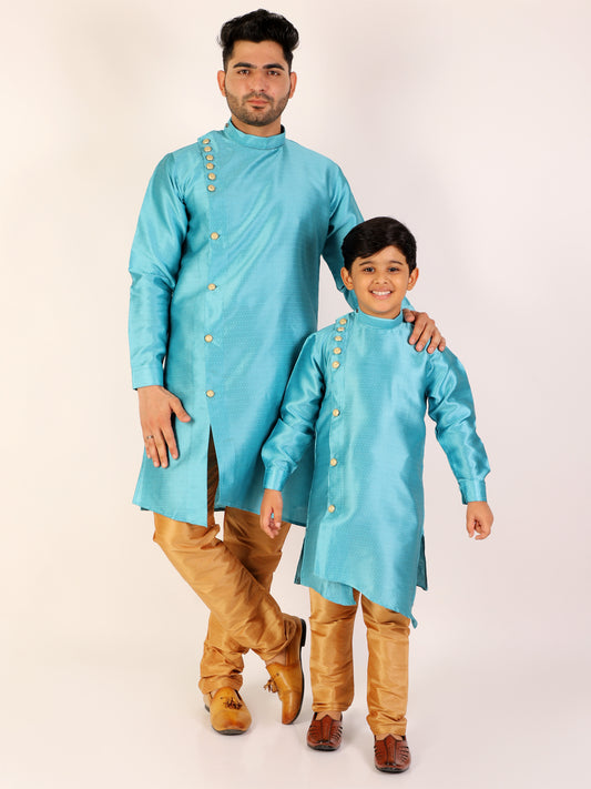 Pro Ethic Men's Firozi Silk Father Son Matching Kurta Pajama Outfits B102