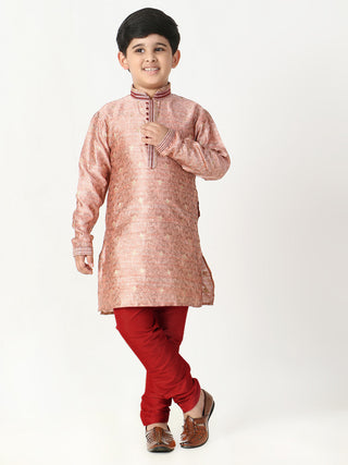 Pro Ethic Silk Kurta Pajama For Boys Pink Floral Print S-207