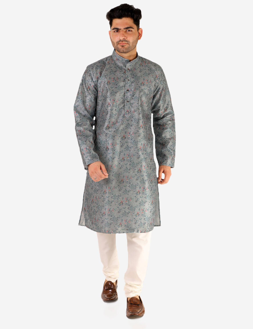 Pro Ethic Men's Kurta Pajama Set Silk - Asymmetrical Style - Grey (A-107)