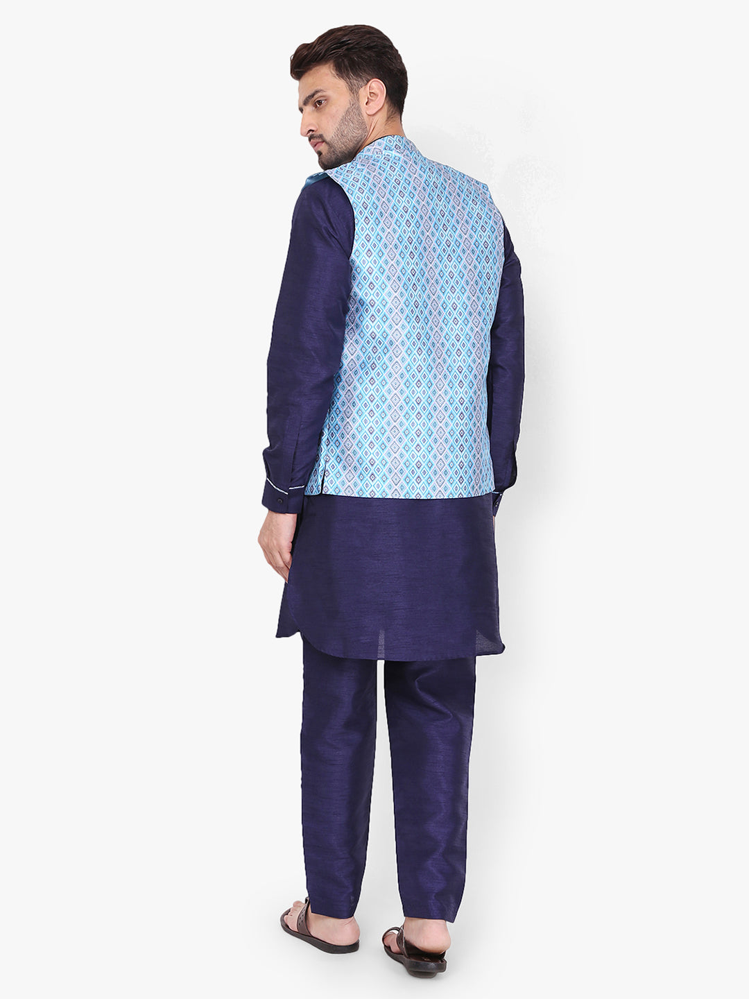 Pro-Ethic Silk Kurta Pajama With Jacket For Men | Navy Blue (C-102)