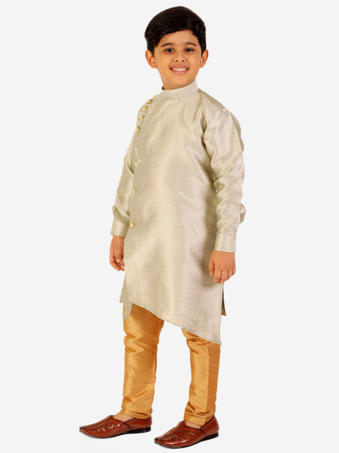 Pro Ethic Boy's Silk Jacquard Style Cream Kurta Pajama Set (S-162)