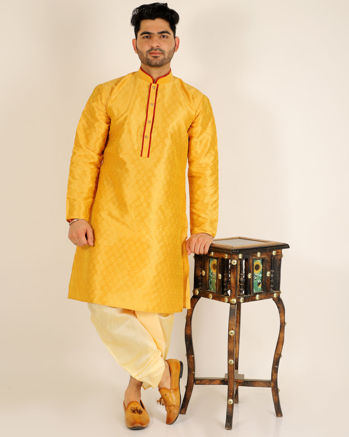 Pro Ethic Men's Dhoti Kurta Set Silk - Mustard (A-105)
