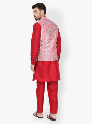 Pro-Ethic Silk Kurta Pajama With Jacket For Men | Red (C-102)