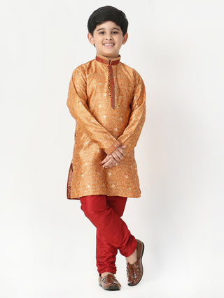 Pro Ethic Silk Kurta Pajama For Boys Orange Floral Print S-207