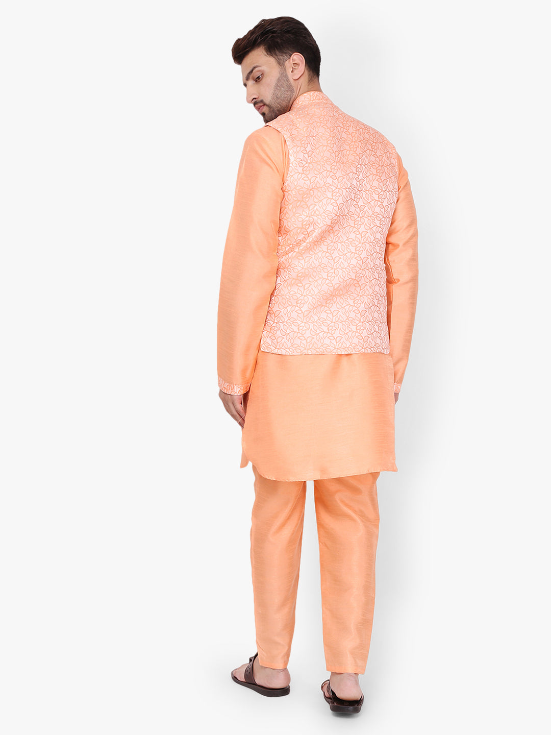 Pro-Ethic Silk Kurta Pajama With Jacket For Men | Orange (C-104)