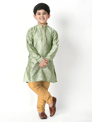 Pro Ethic Silk Kurta Pajama For Boys Green Floral Print S-207