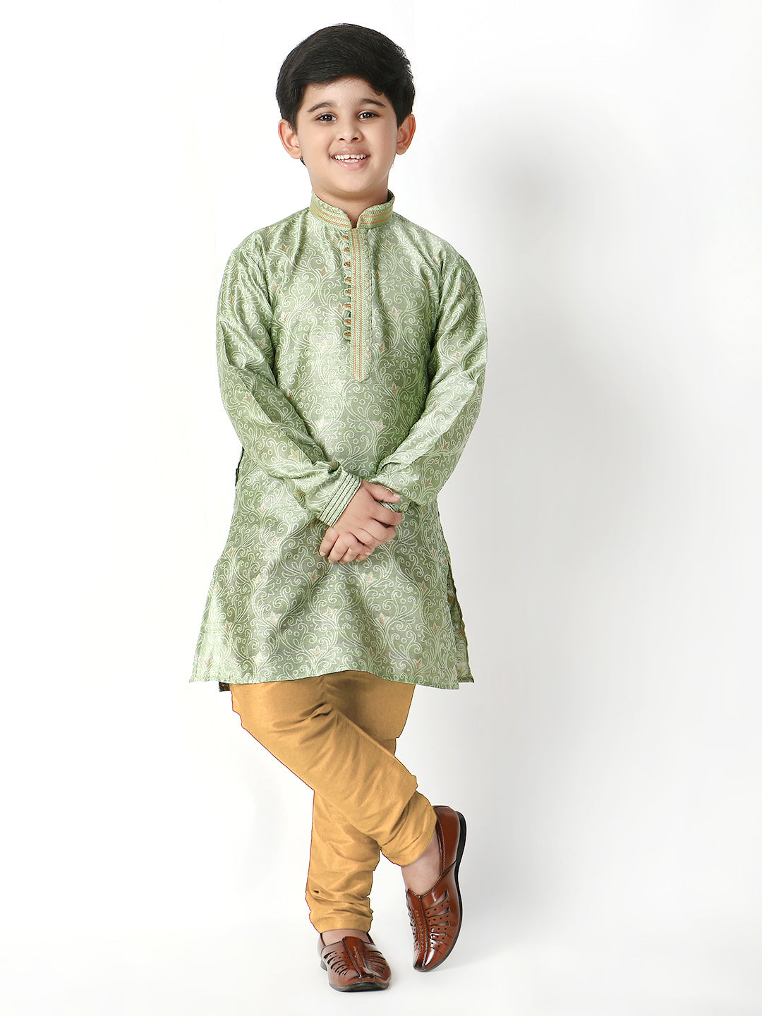 Pro Ethic Father Son Same Dress Kurta Pajama Set Matching Outfit | Silk | Green B-115