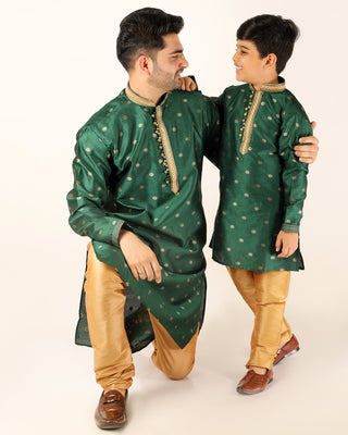Father Son Kurta Pajama Same Dress Ethnic Wear Green