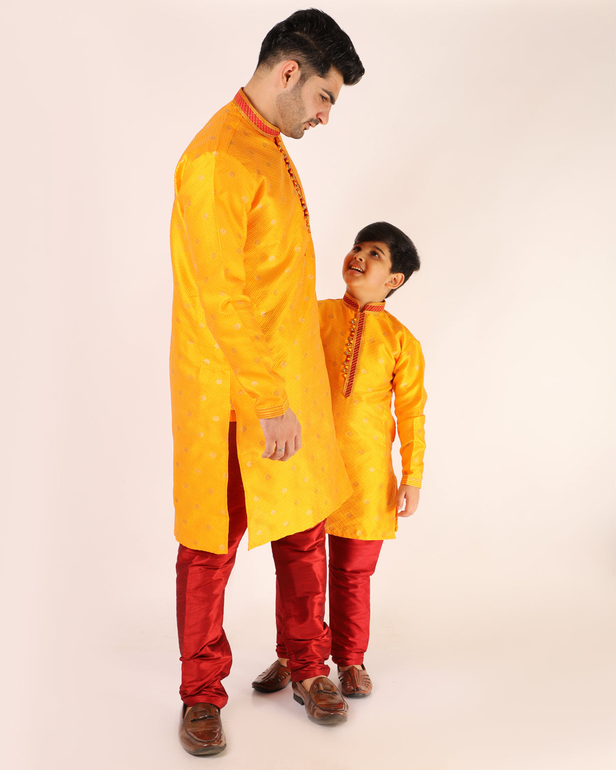 Father Son Kurta Pajama Same Dress Ethnic Wear Mustard