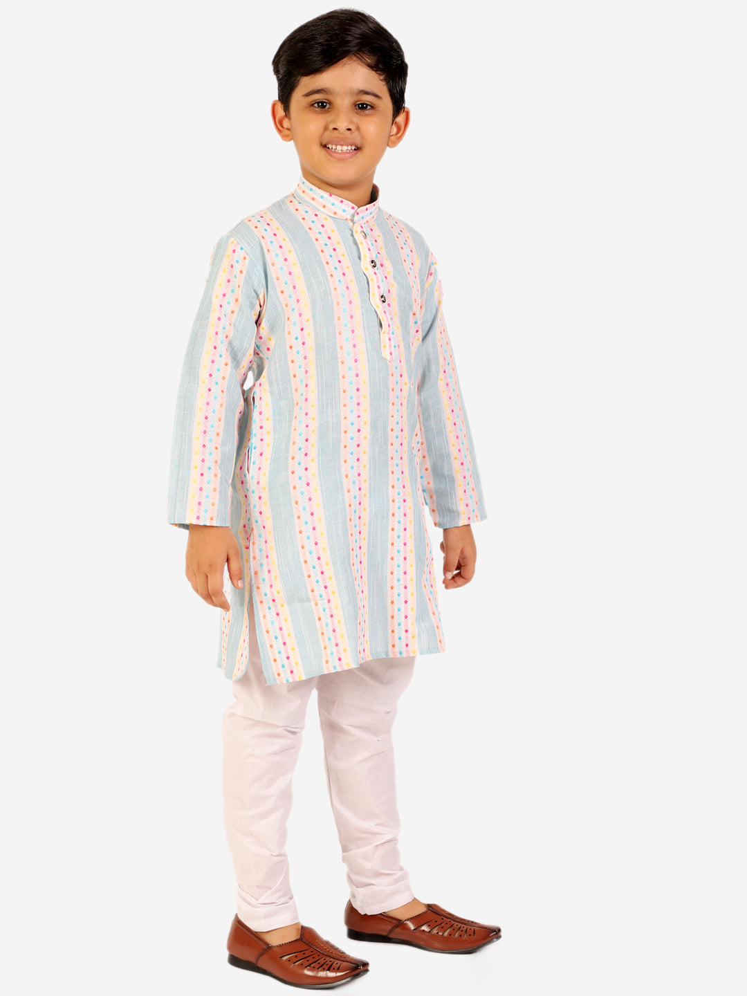 Pro Ethic Boy's Cotton Self Blue Kurta Pajama Set (S-164)