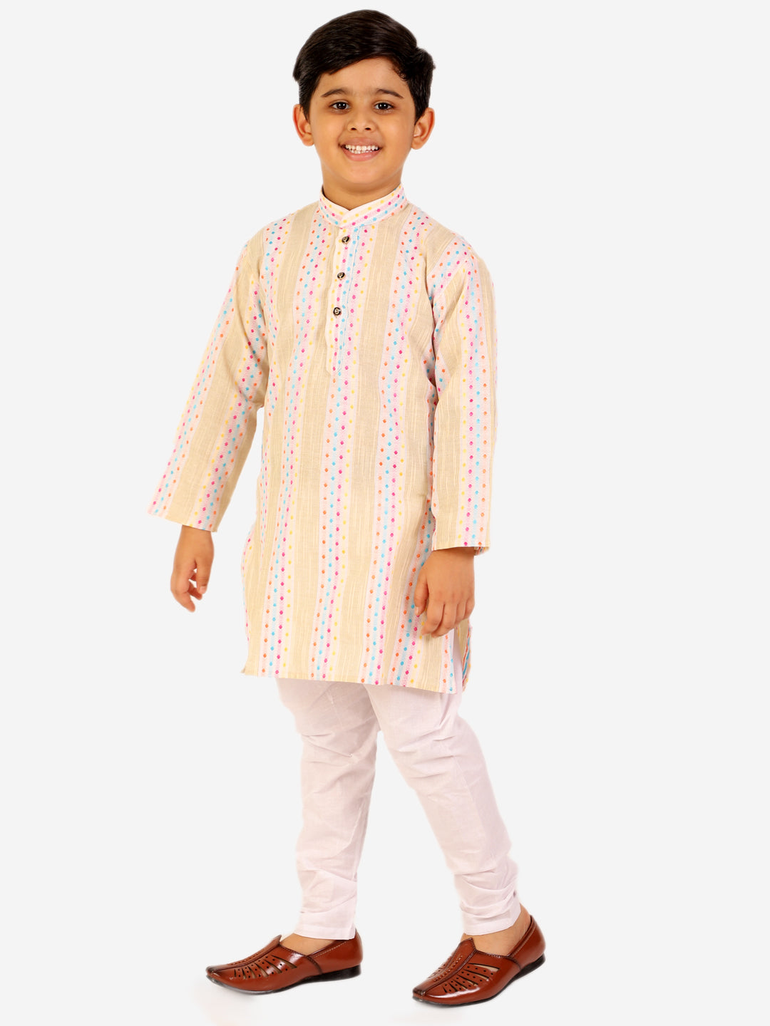 Pro Ethic Boy's Cotton Self Beige Kurta Pajama Set (S-164)