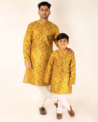 Father Son Kurta Pajama Same Dress Ethnic Wear Yellow
