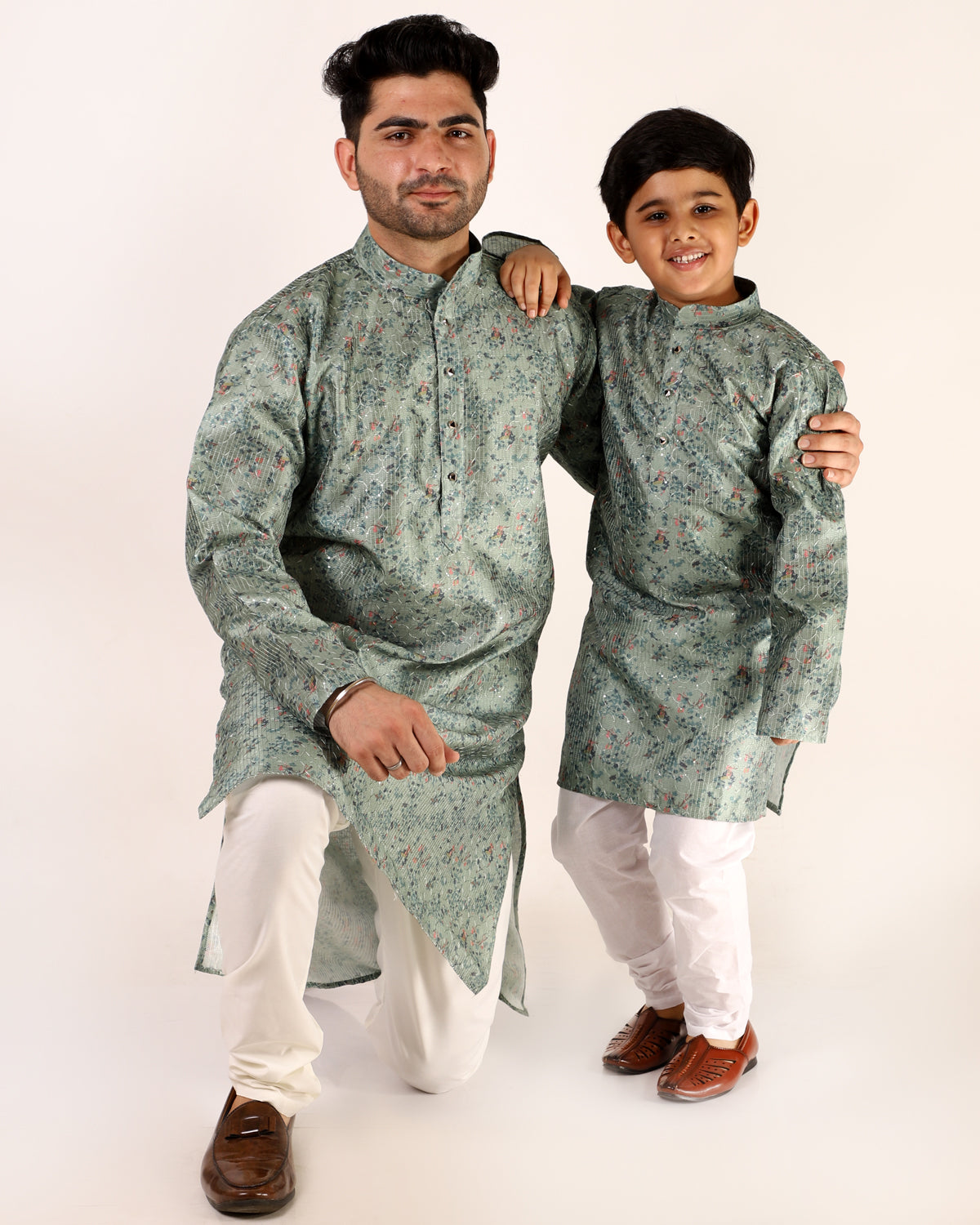 Father Son Kurta Pajama Same Dress Ethnic Wear green