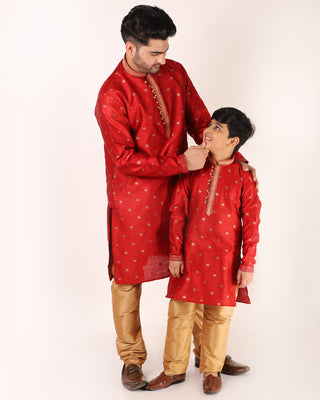 Father Son Kurta Pajama Same Dress Ethnic Wear Red