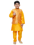 Pro Ethic Kurta Pajama For Boys With Waist Coat Silk Floral Pattern Orange (S-214)