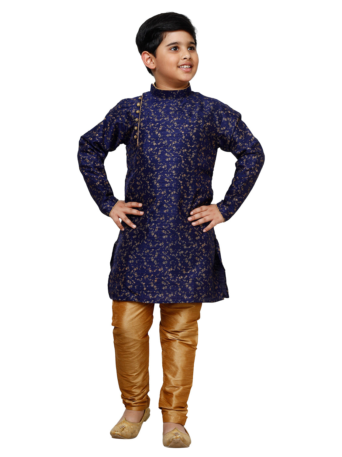 Pro Ethic Kurta Pajama For Boys Silk Floral Navy Blue (S-215)