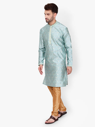 Pro Ethic Men's Kurta pajama set - Mandarin Collar | Silk | Turquoise | (A-115)